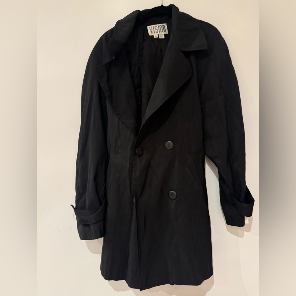 Vision Men's Classic Black Trench Coat